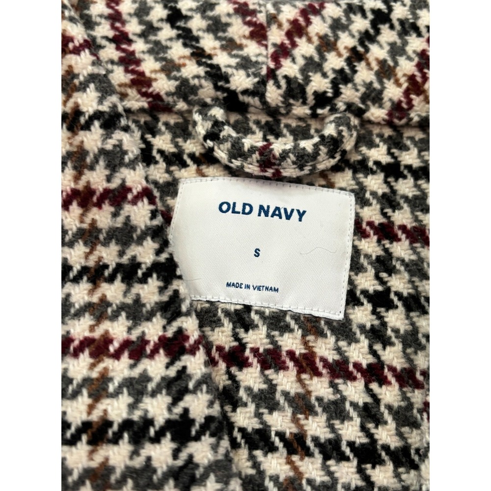 Old Navy Coat Womens Small Maroon Black Plaid Houndstooth Jacket - Picture 2 of 5